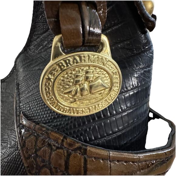 Brahmin Womens Handbag Black Brown Leather Hobo Purse 15x7x5 - Picture 6 of 7